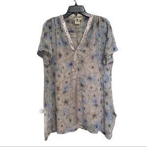 Anthropologie One September Layla Sequin V-neck Floral Tunic Top Women's Sz S